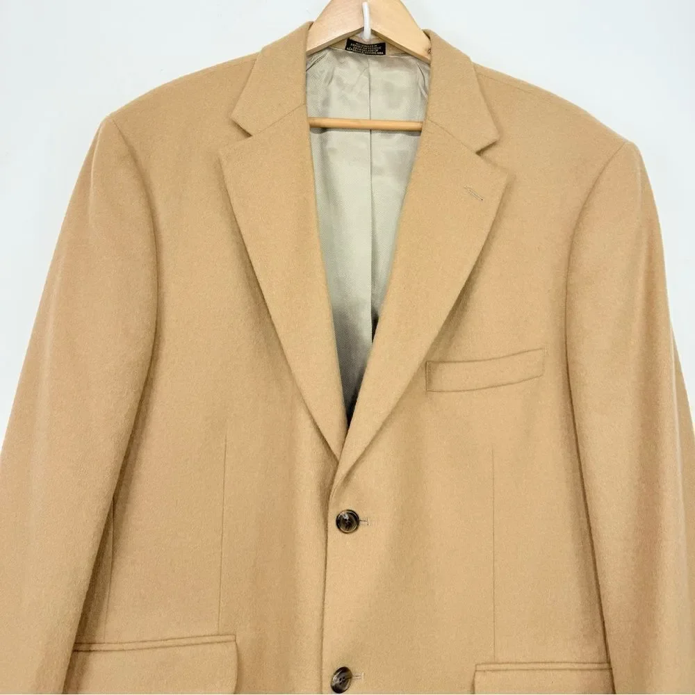 Stafford Tan Camel Hair Wool Double Button Blazer Suit Coat